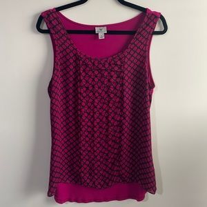 Pink and black patterned silky material tank top - Size Large